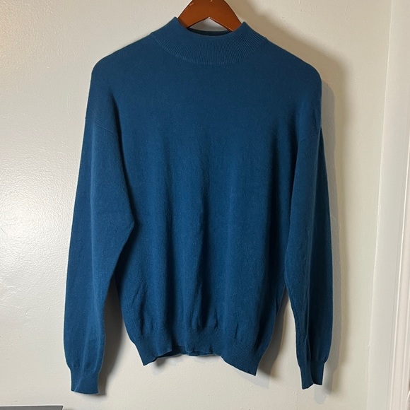 Charter Club Vintage 80s 90s 100% Cashmere Mock Neck Royal Blue Sweater Sz M - Picture 1 of 7